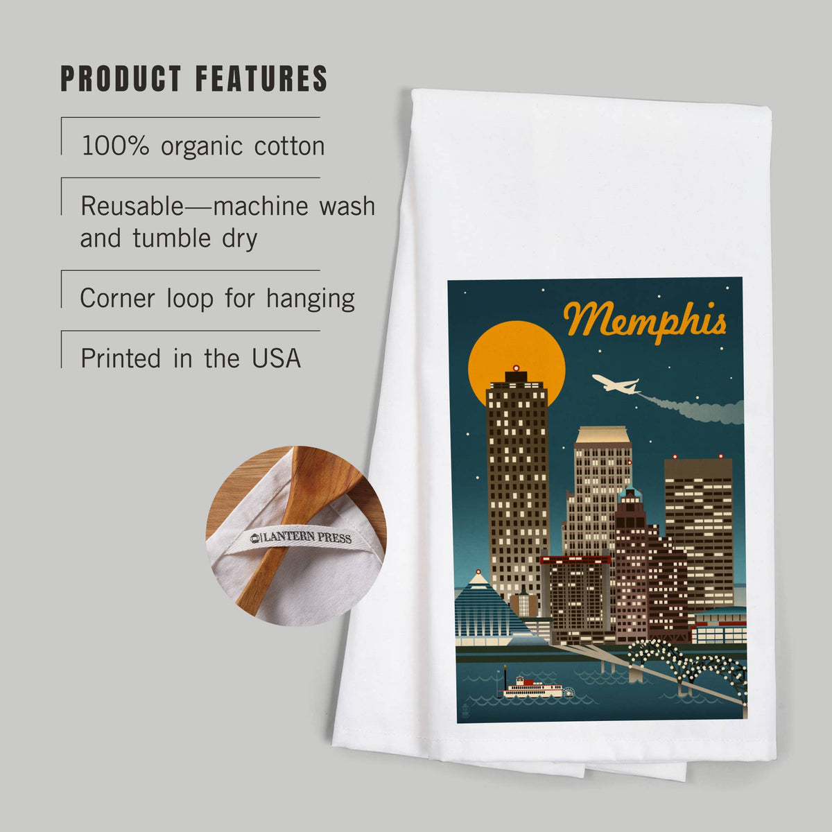 ORGANIC TEA TOWEL Memphis, Tennesseee, Retro Skyline