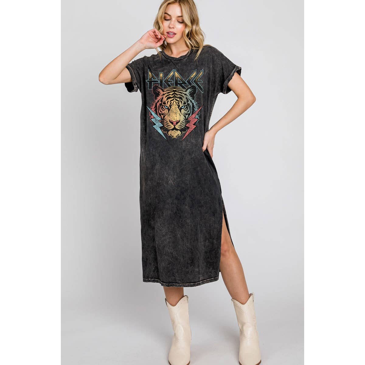 FIERCE TIGER FACE MINERAL GRAPHIC DRESS