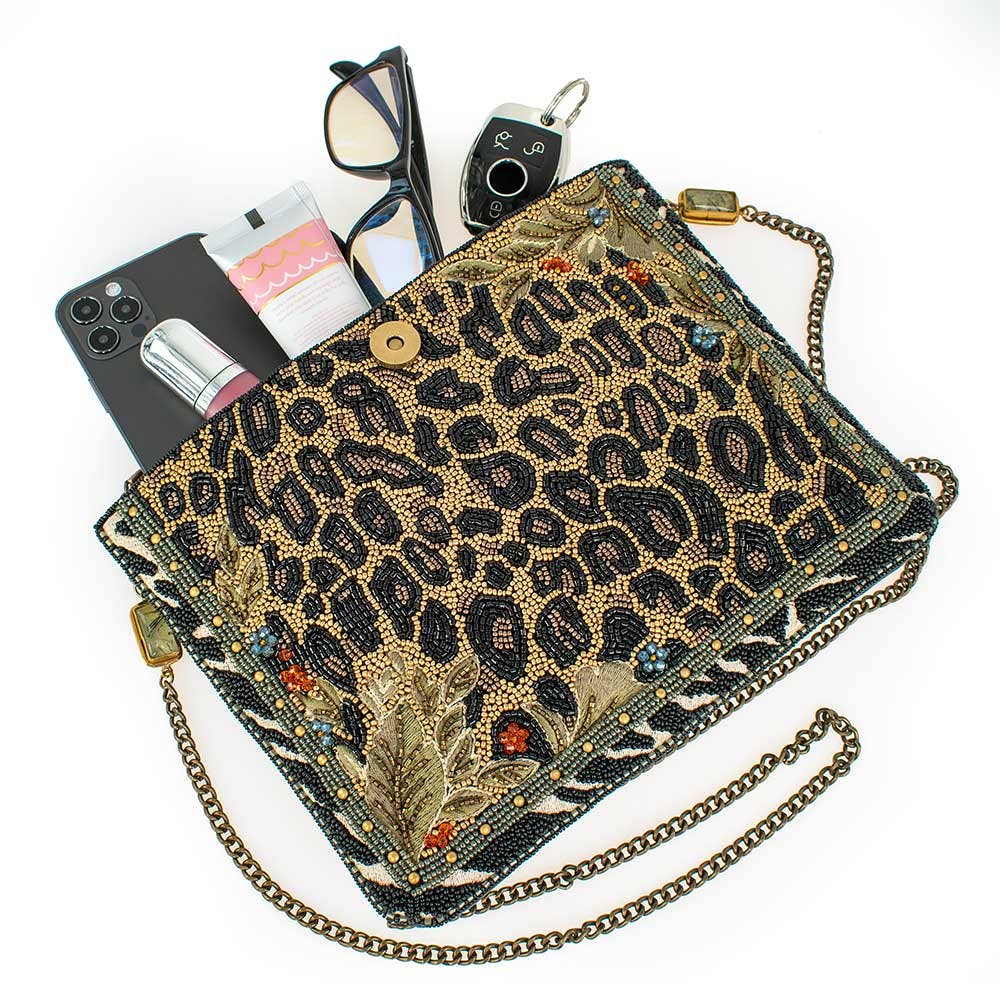 Untamed Beaded Animal Print Crossbody Handbag