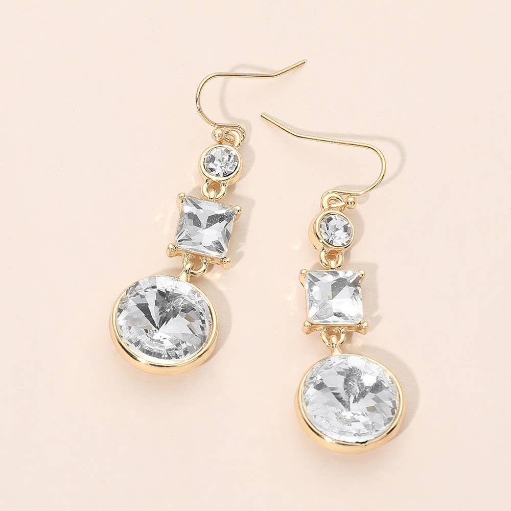 Square Round Geometric Stone Link Drop Earrings