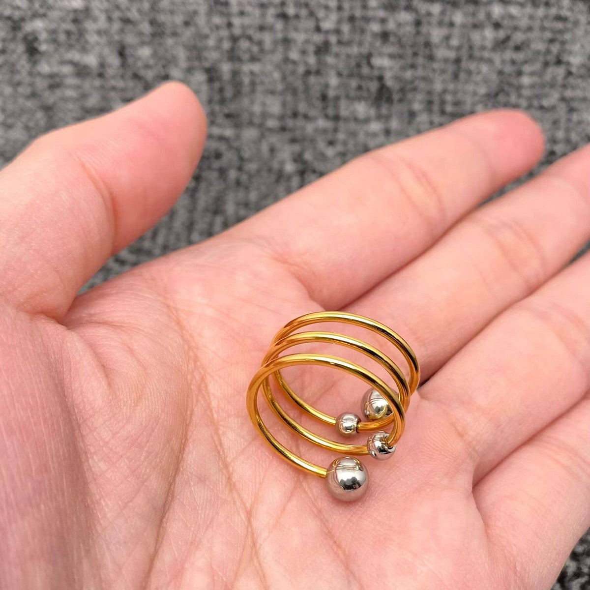 Two Tone Steel Ball 18K Gold Plated S.Steel Ring - FGS