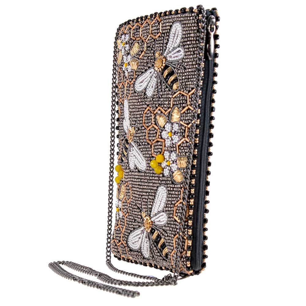 Bee Awesome Beaded Bumble Bees Crossbody Phone Bag