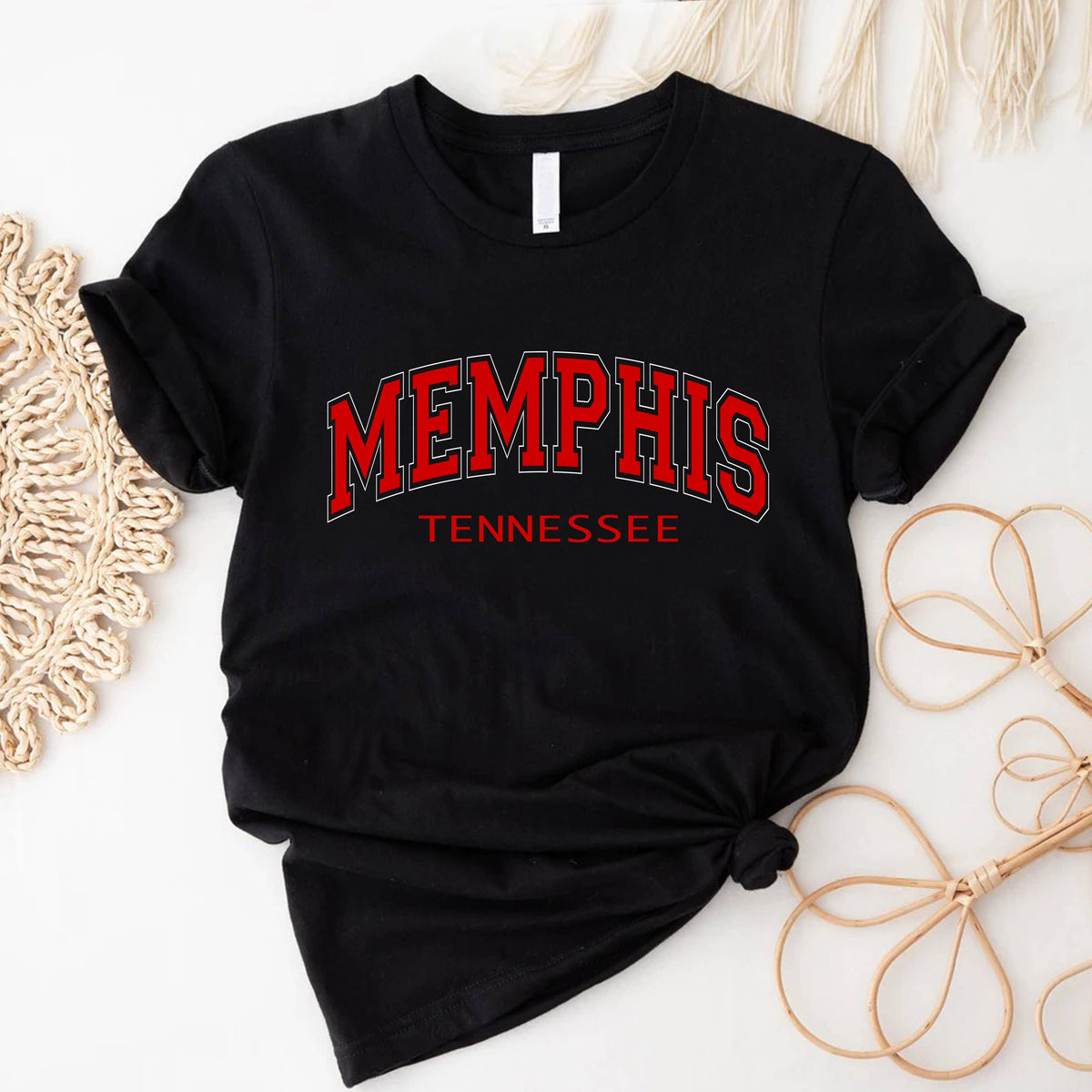 "Memphis Tennessee" Travel Typography Women's Jersey Tee: White / XL