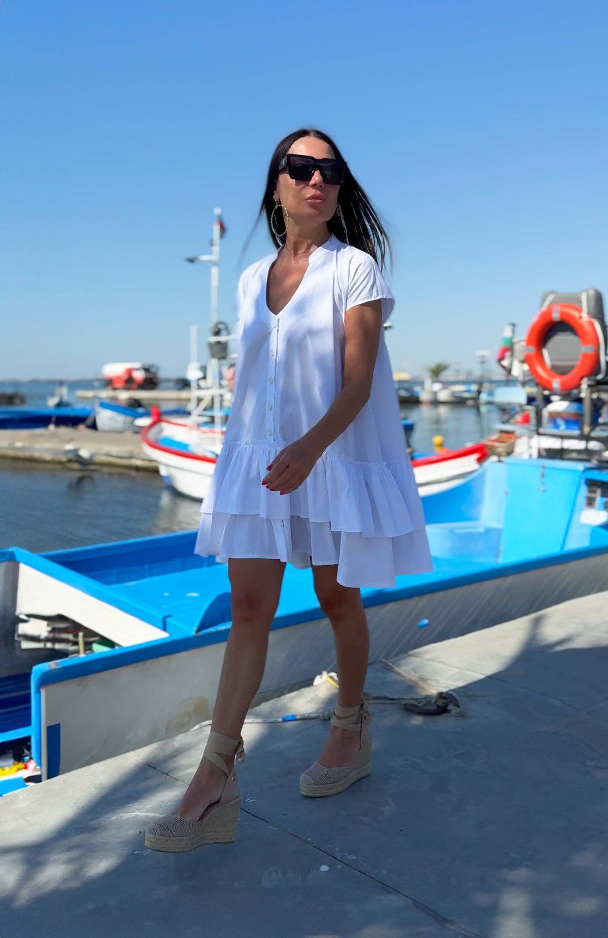Short Cotton Dress Kalina: White