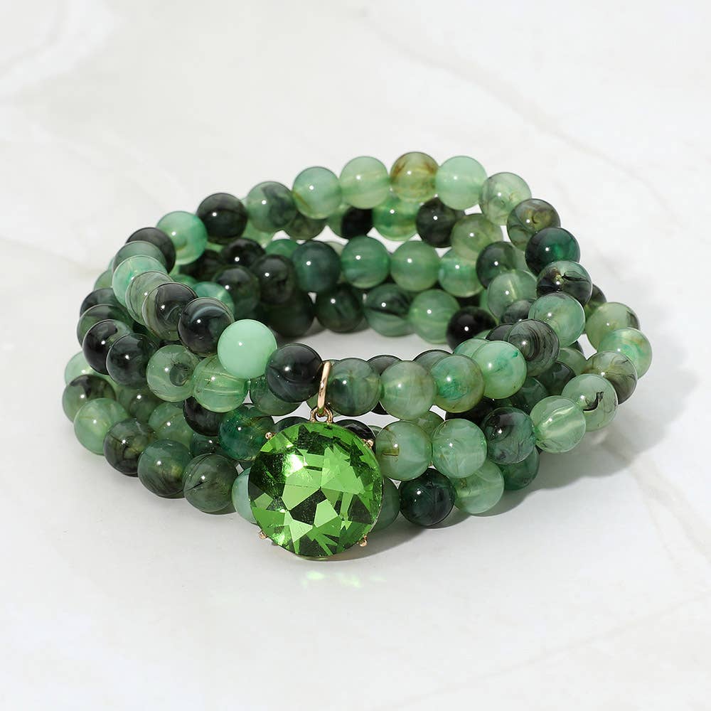 5PCS - Round Faceted Charm Marbled Resin Ball Beaded Stretch Multi Layered Bracelets