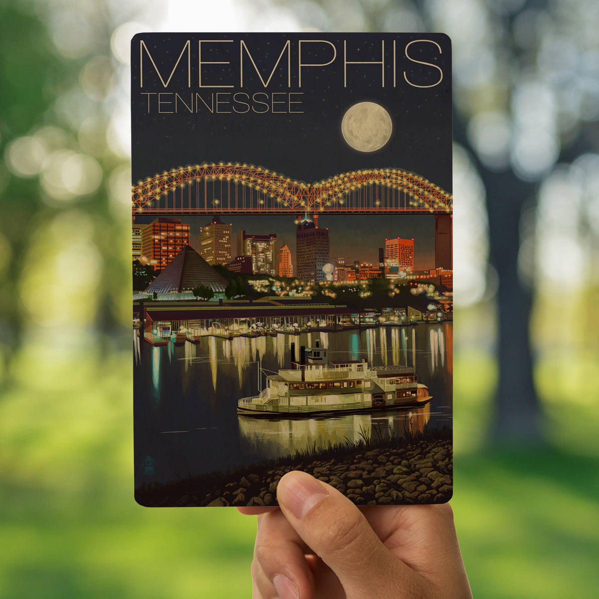 WOOD POSTCARD Memphis, Tennesseee, Skyline at Night