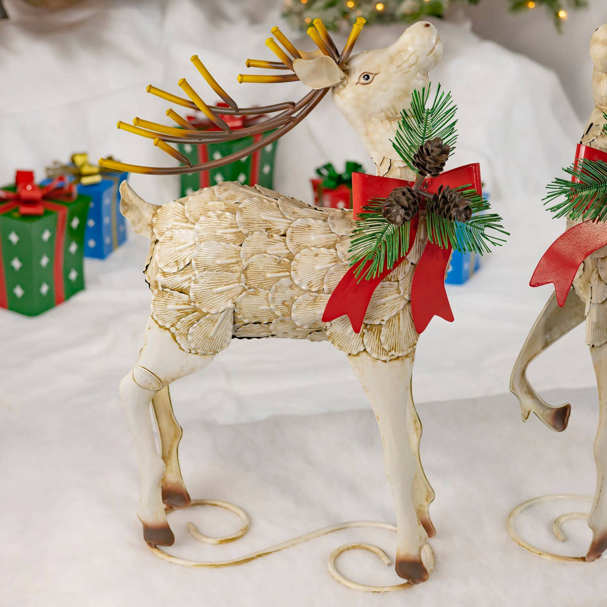 31.5" Tall Medium Iron Reindeer with Pinecone Bow