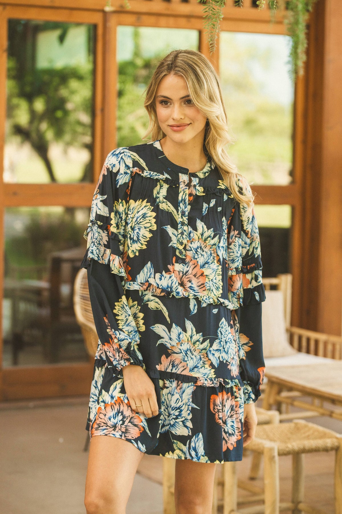 MIDNIGHT BLOOM PRINT NAVY PRINT MONROE DRESS