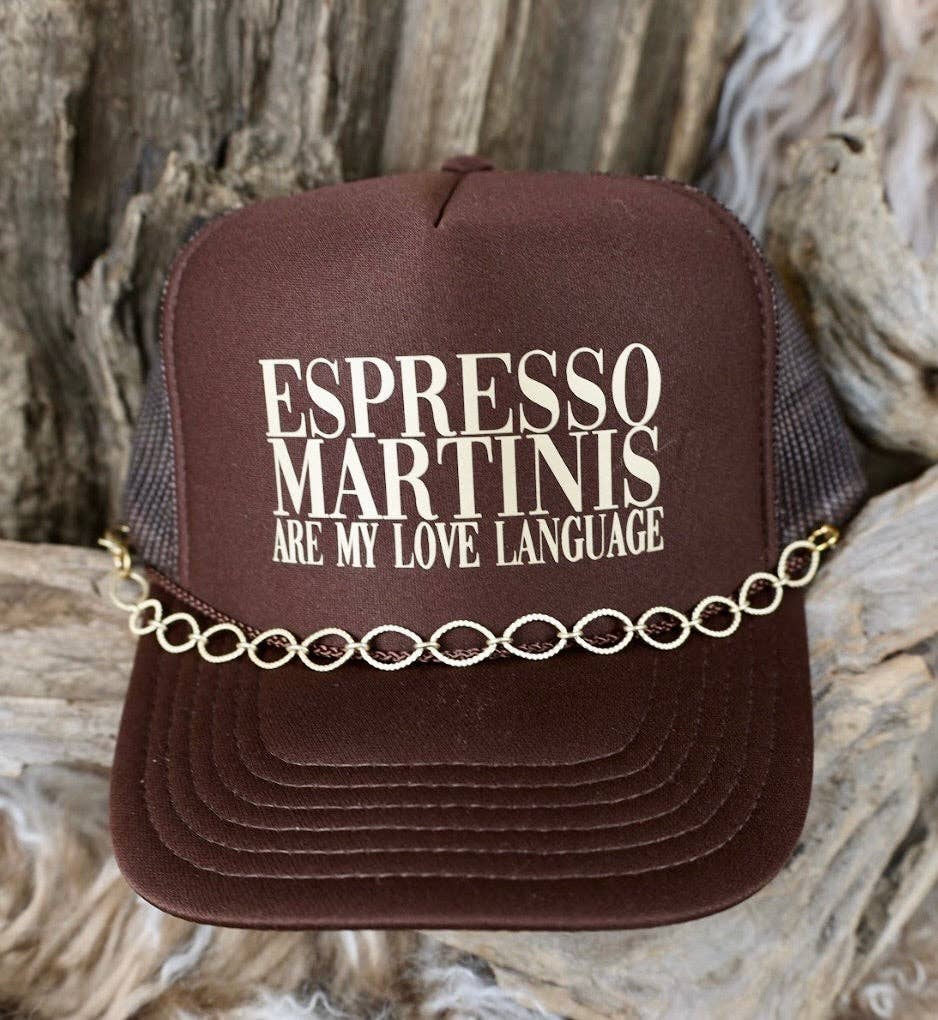TRUCKER CAP Espresso Martinis are My Love Language BrownGold: With BEADS