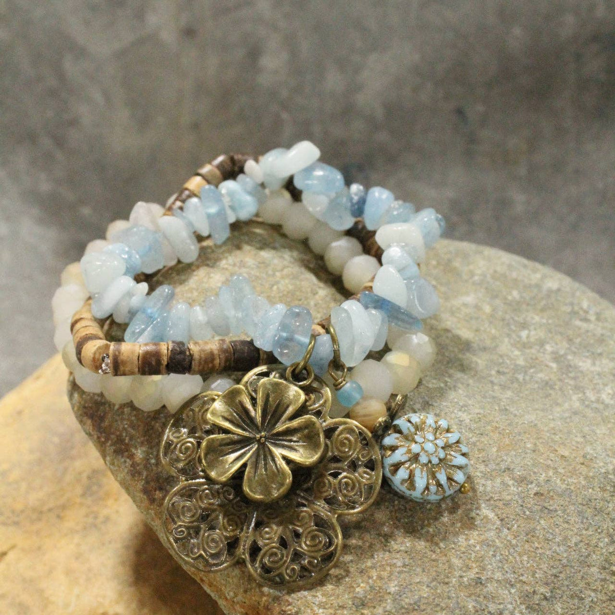 Full Of Blooms Czech Flower Stretch Bracelet Set