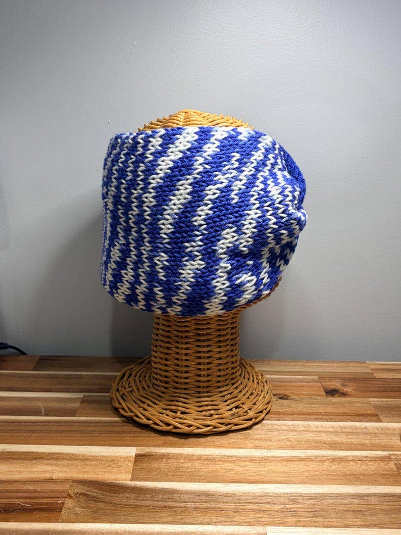 Royal Blue &amp; White Game Day Knit Headband, handmade in USA