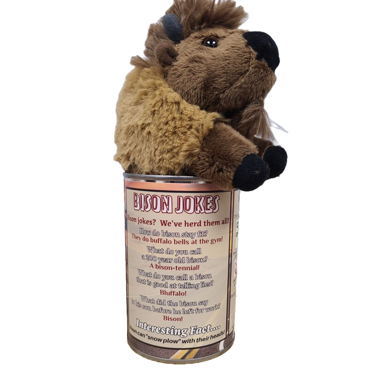 Route 66 Canned Bison - Eco-Friendly Recycled Plush Gift: Pop Top Lid