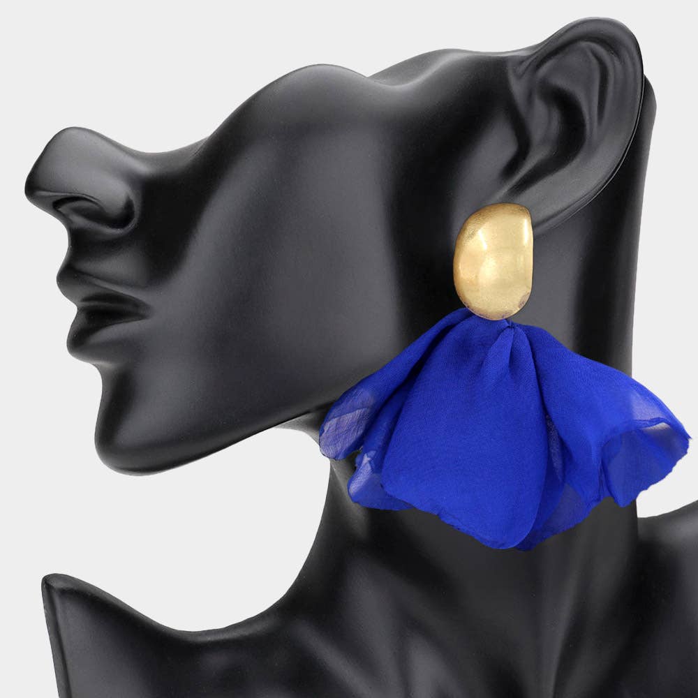 Bold Fabric Floral Petal Drop Statement Earrings