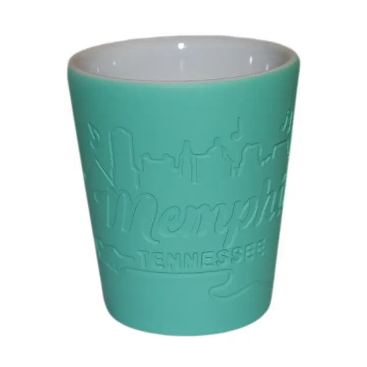 Memphis Shot Glass, sandblast teal.