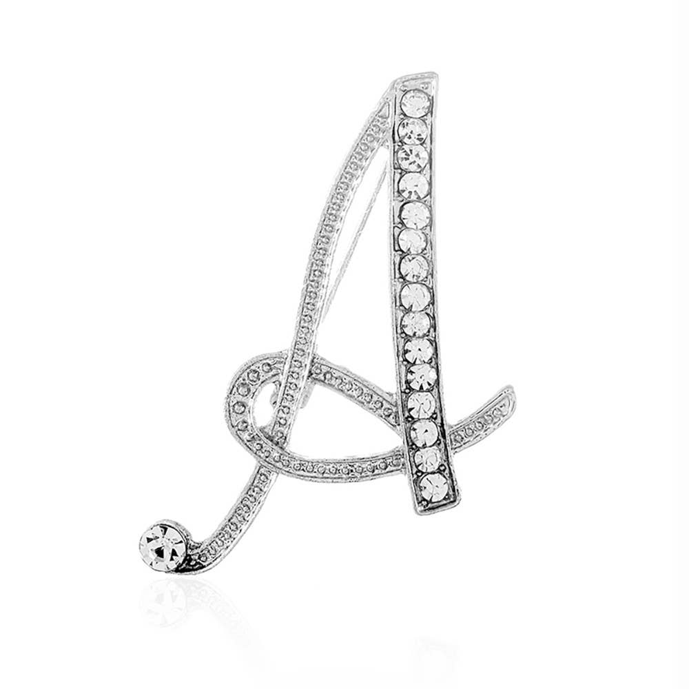 Stone Paved Monogram Initial Letter Pin Brooches