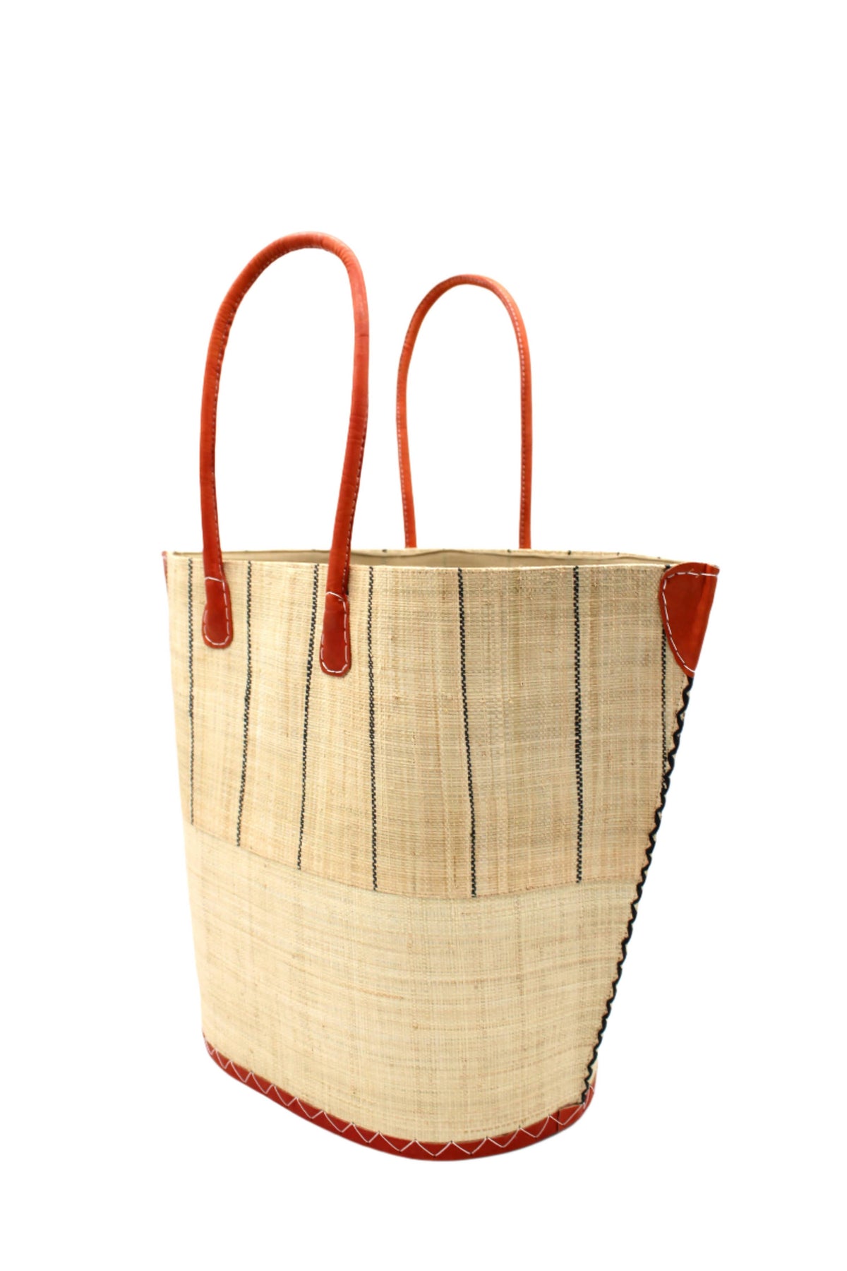 Santa Cruz Two Tone Pinstripes Raffia Straw Tote Bag: Large