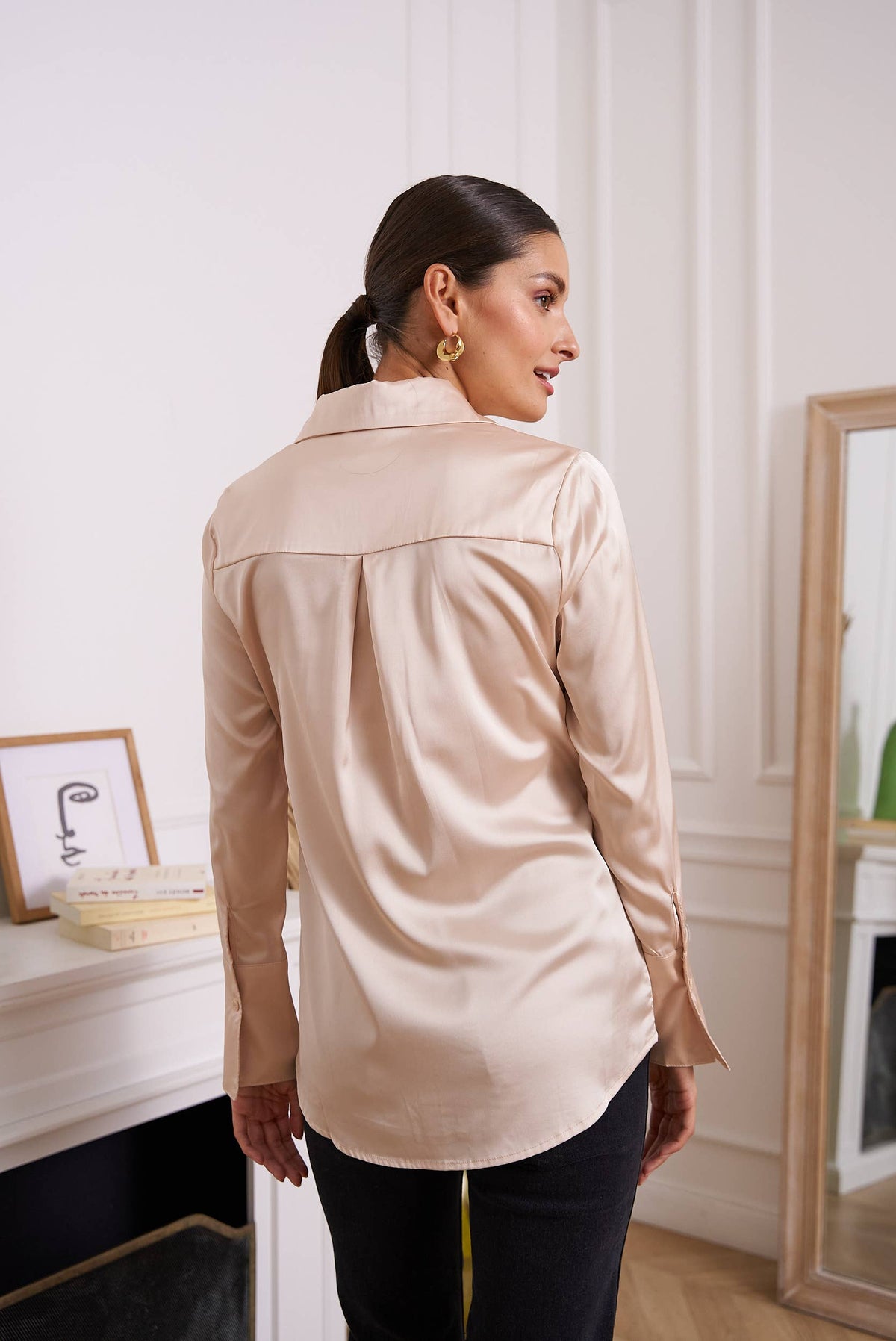 Léa Satin Shirt / Beige