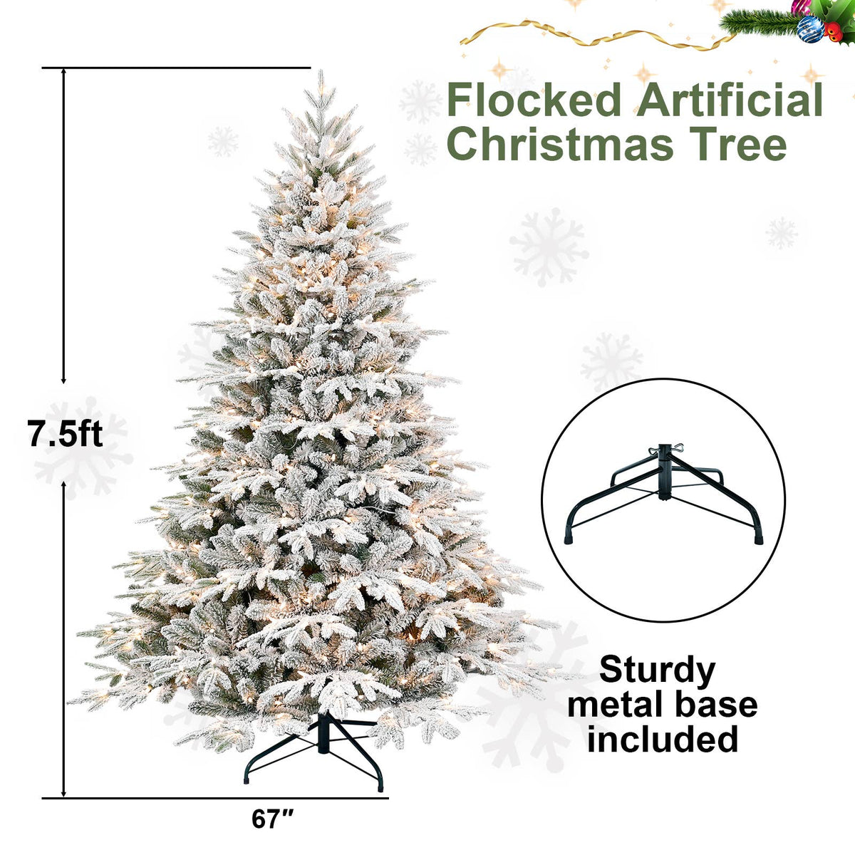 9ft Pre-Lit Flocked Christmas Tree with Warm White Lights