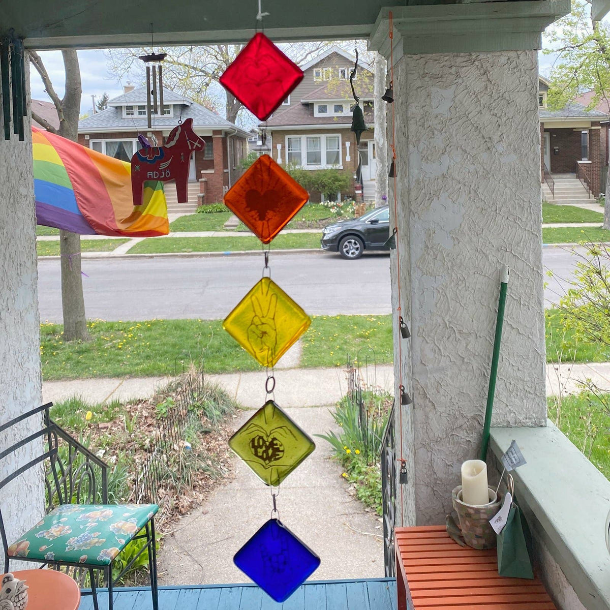 Rainbow 5-piece Fused Glass Sun Catcher, Garden, Handmade