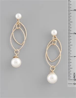 Gold Layered Pearl Stud with Drop 2" Earring