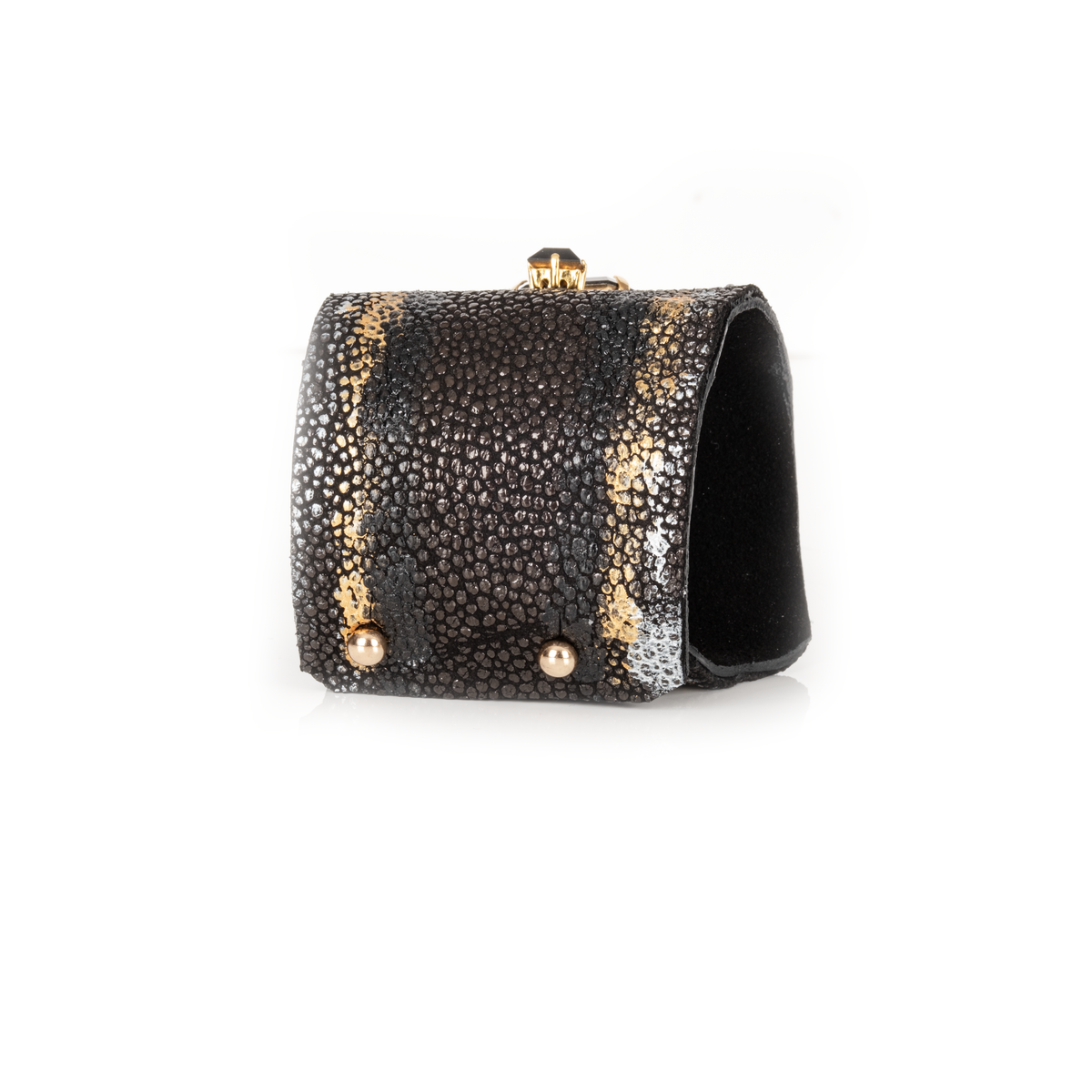 Obsidian Empress Textured Crystal Leather Cuff