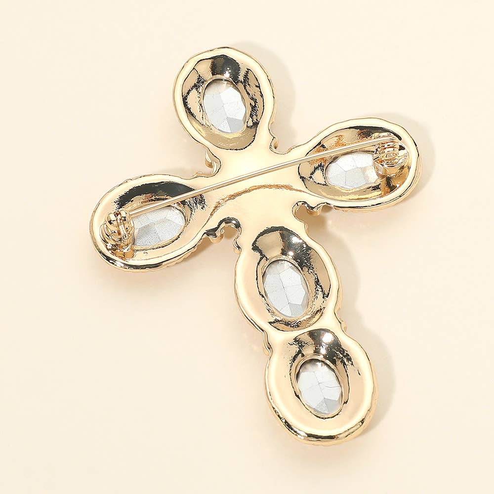 Pearl Oval Stone Vintage Cross Pin Brooch