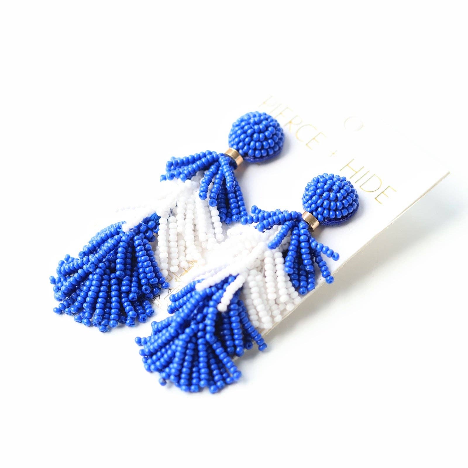 Custom Royal/White Tiered Tassel Earrings| GAME DAY EARRINGS