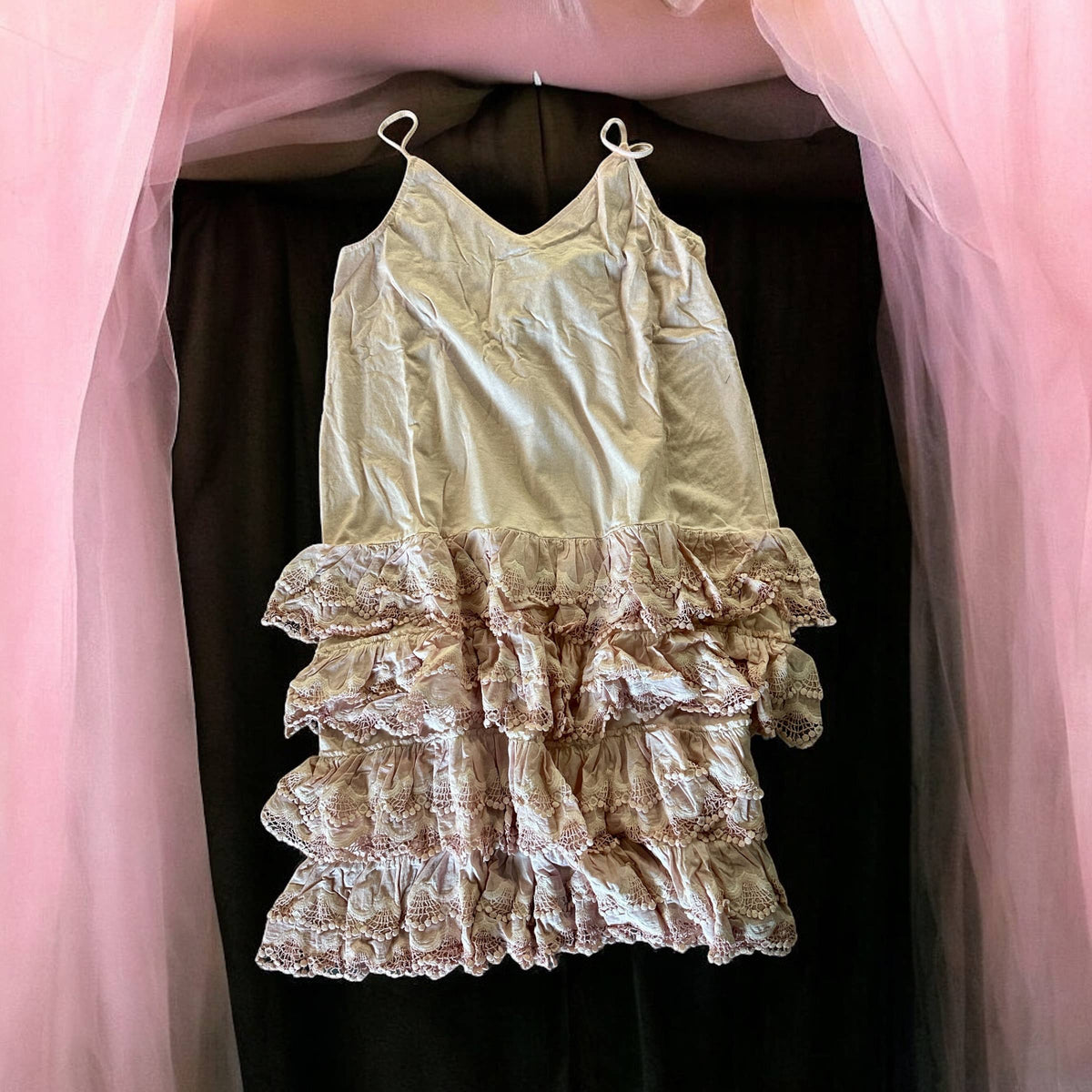 Pink Distressed Ruffle Slip Dress