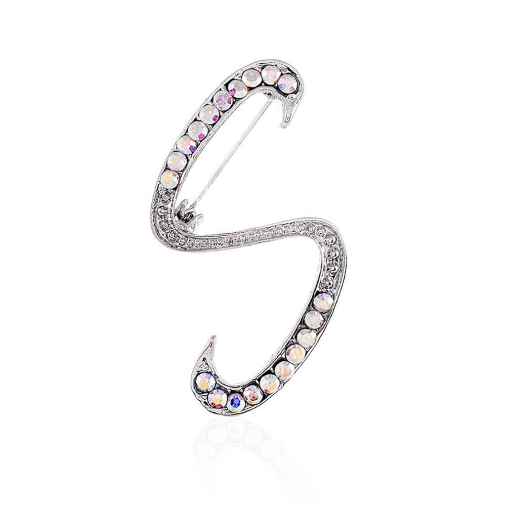 Stone Paved Monogram Initial Letter Pin Brooches