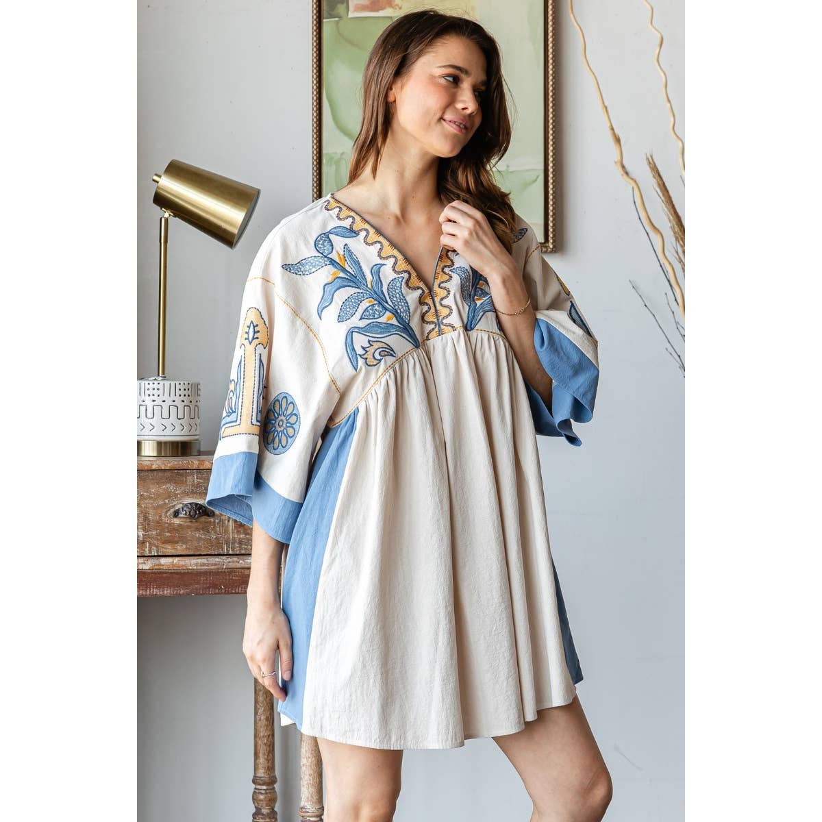 Vintage Embroidery Patch Dress: Vintage Blue