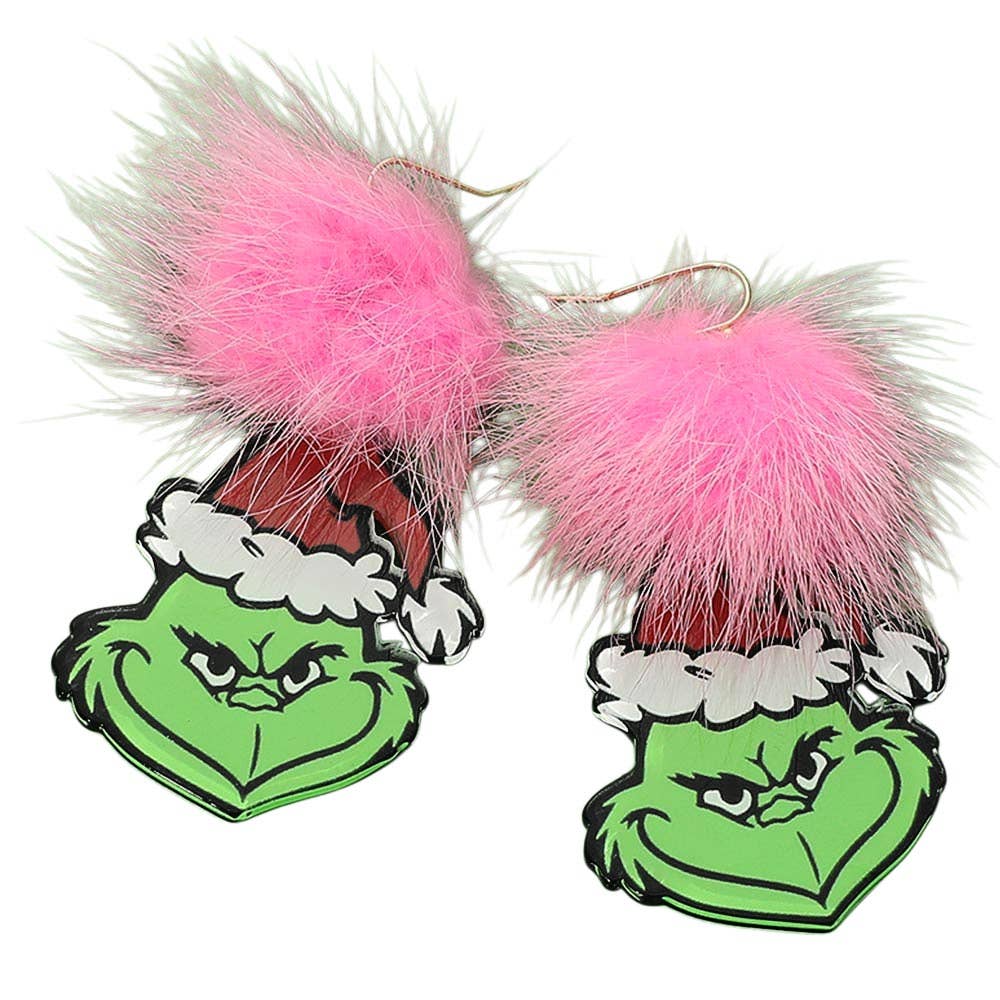 Pom Pom Christmas Grinch Link Drop Earrings
