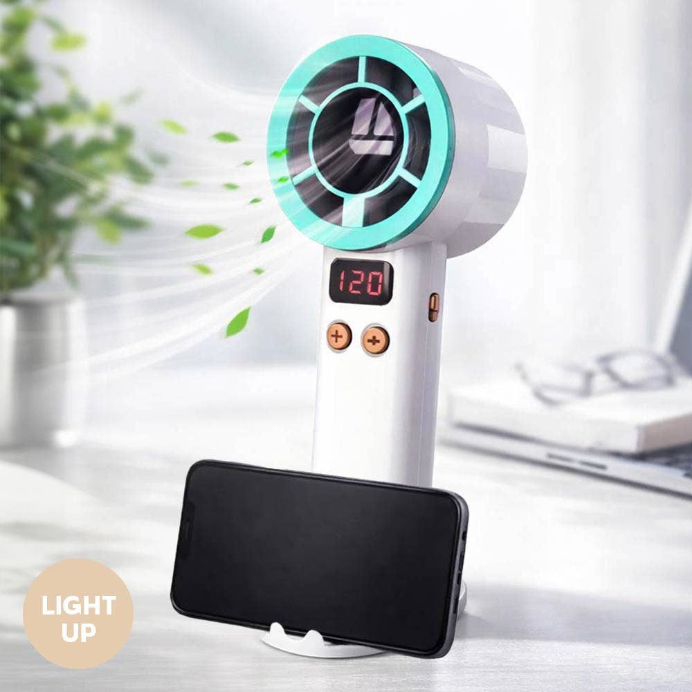 Light Up Digital Display Adjustable Speed Phone Stand Portable Handheld Mini Fan