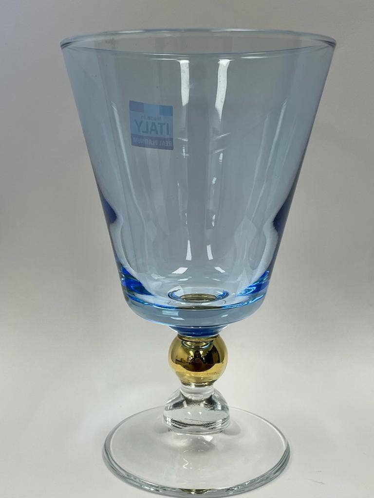 Wine Glasses with Gold Ball on Stem: Blue