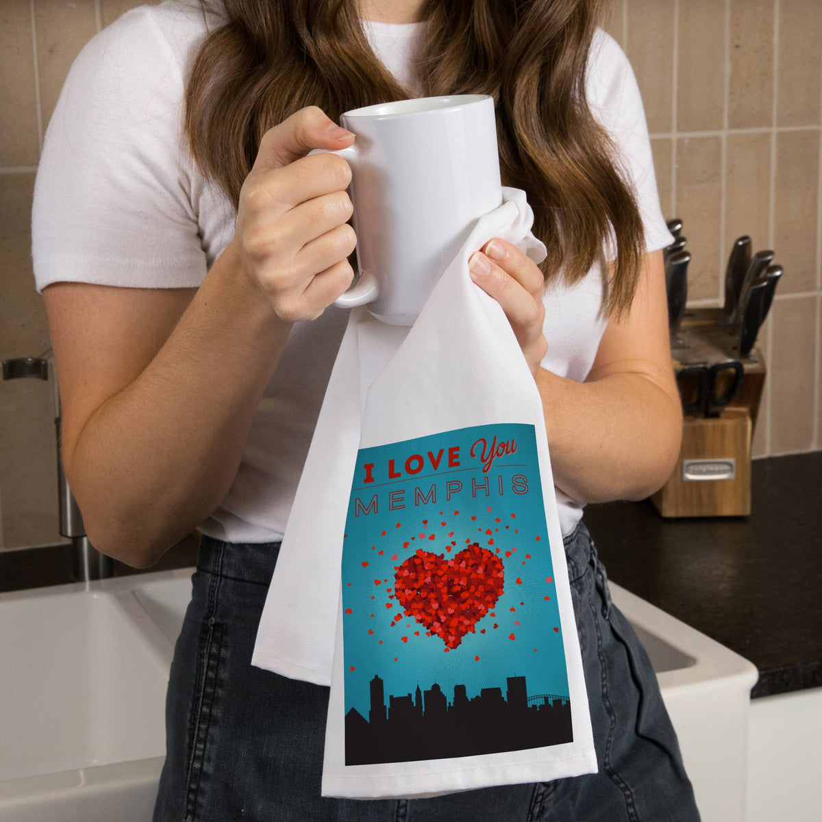 ORGANIC TEA TOWEL I Love You Memphis, Tennessee