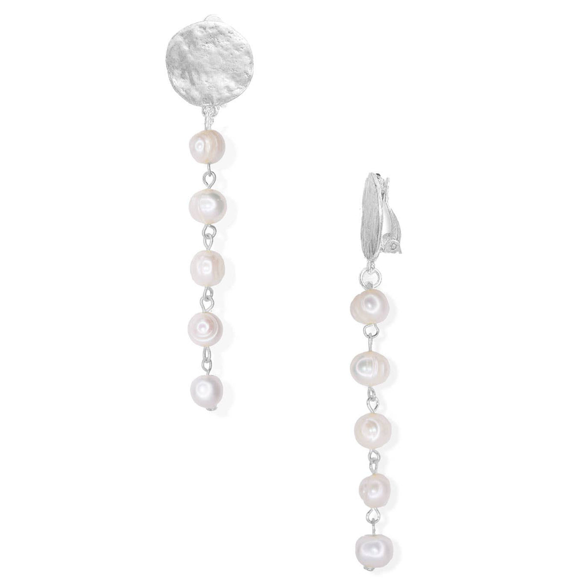 Fresh waterpearl linear drop clip on earrings: Silver