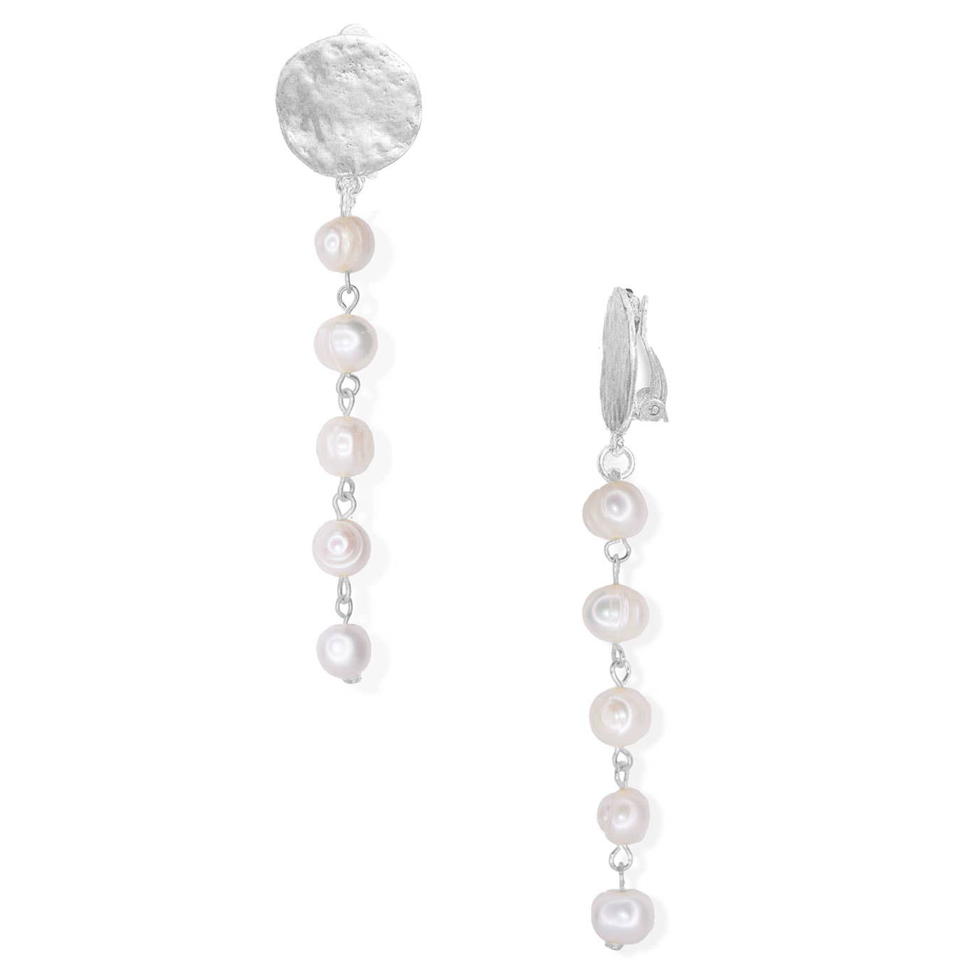 Fresh waterpearl linear drop clip on earrings: Silver
