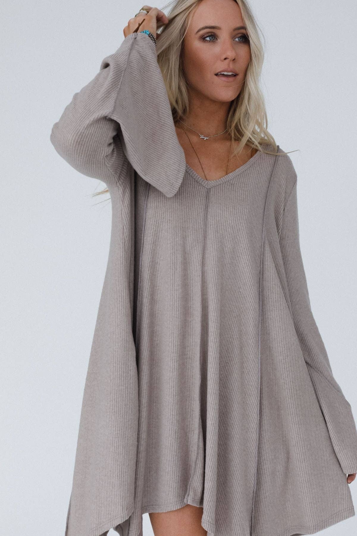 Golden Hour Long Bell Sleeve Tunic Dress - Latte