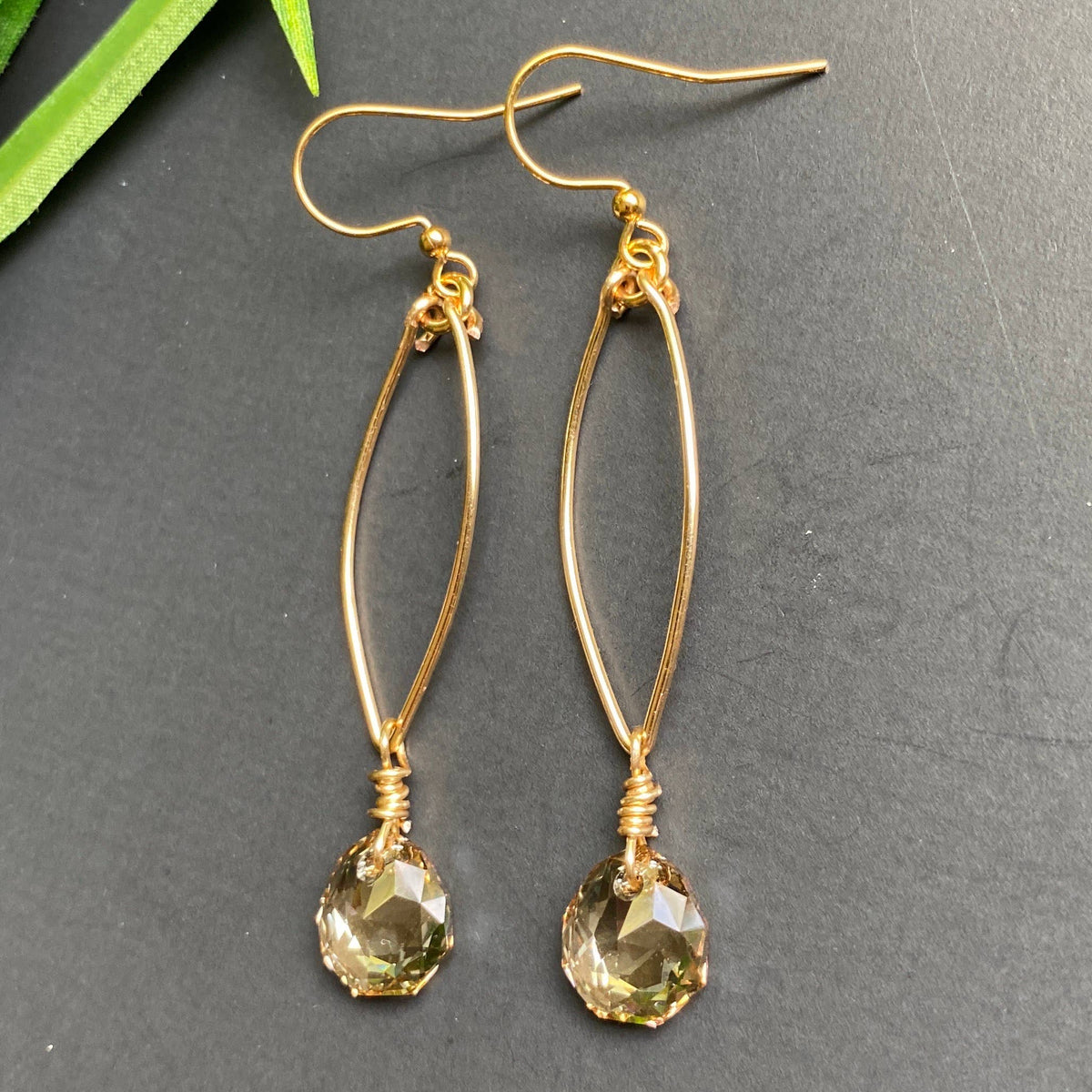 GOLD - Golden Shadow Crystal Drop Earrings: Silver Metal