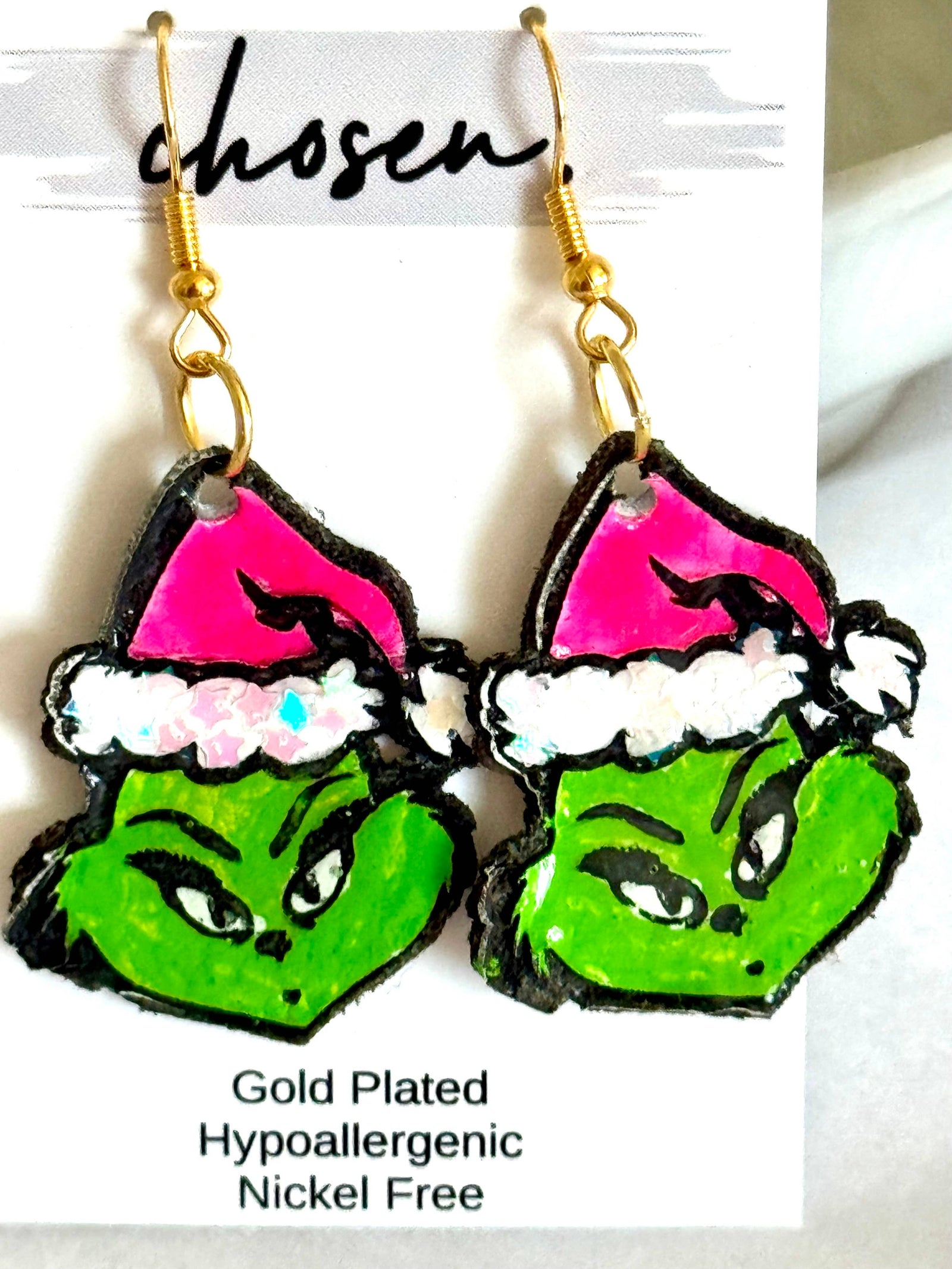 Grinch Hand Painted Leather Earring Collection