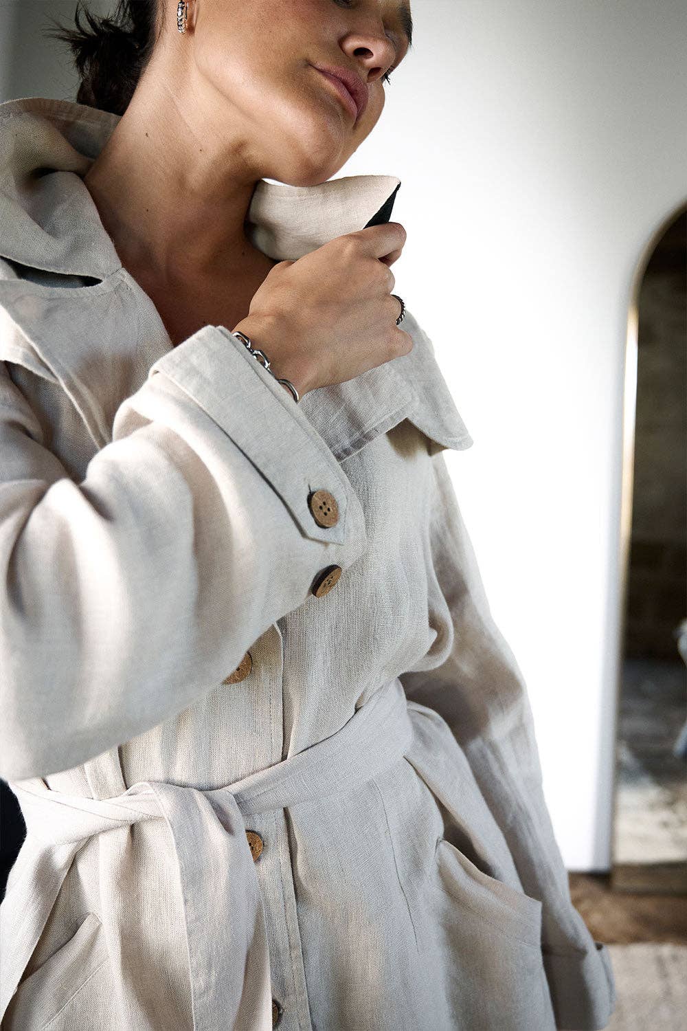 Linen Trench Coat - Natural: Natural