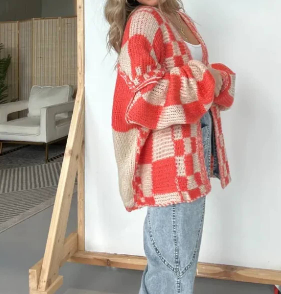 Checkered Knit Cardigan