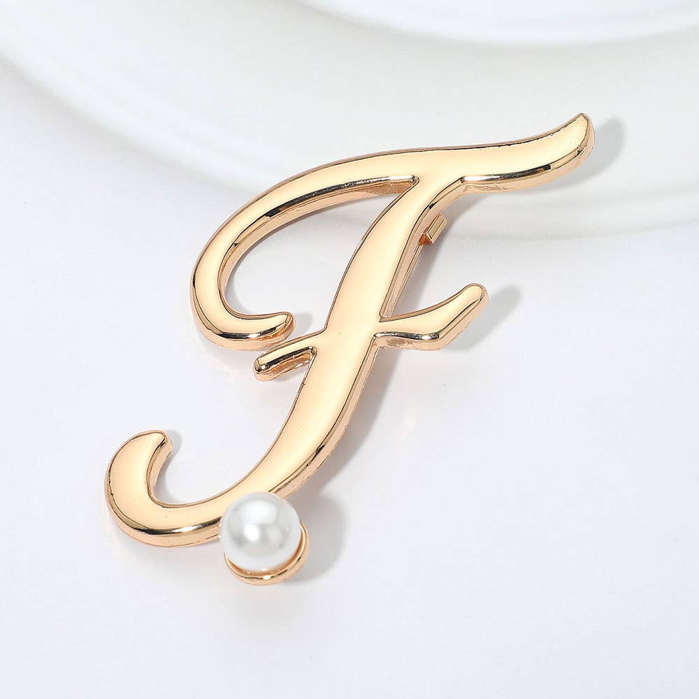 Pearl Accent Initial Letter Pin Brooch
