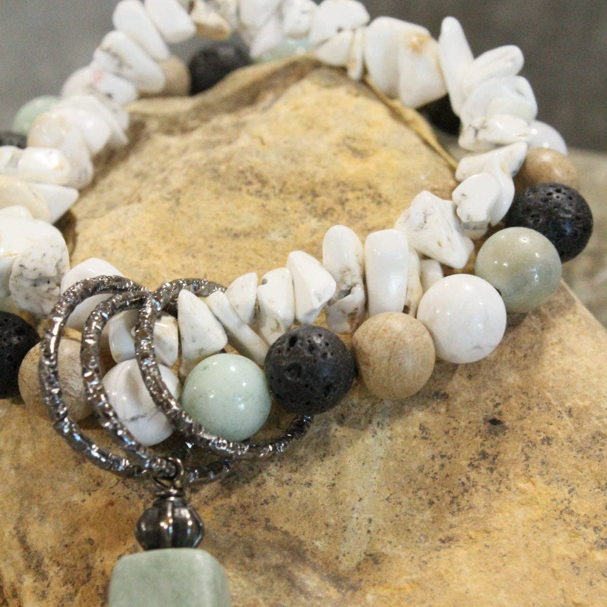 Bohemian Stone &amp; Link Nugget Bracelet Set