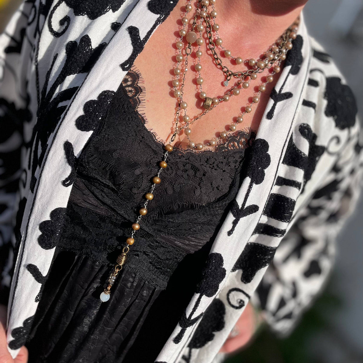 Suzani Hand Embroidered Jacket- Black and White: One size