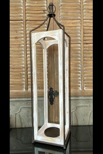White Washed Wood  &amp; Metal Lantern 8.75" x 8.75"x 37.7