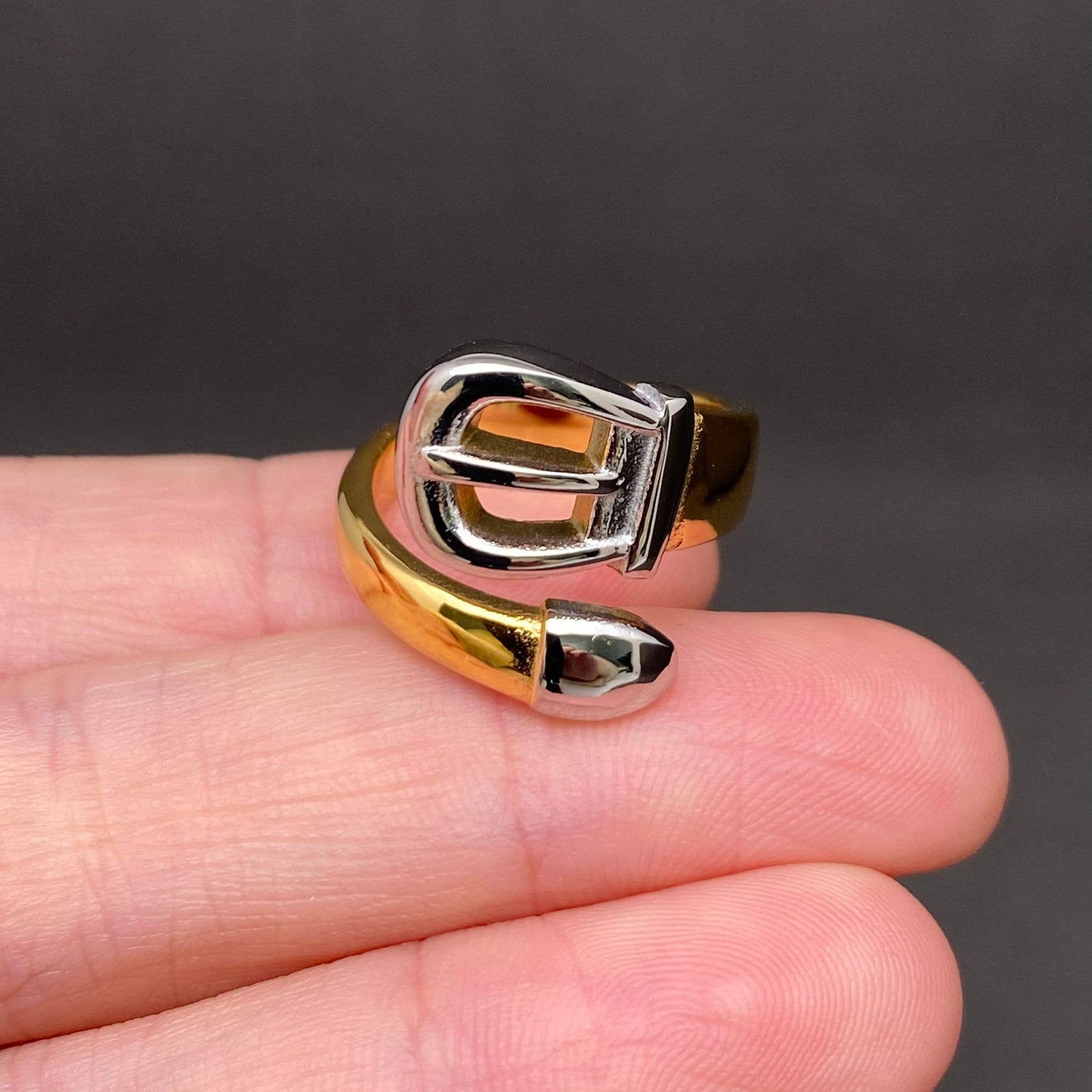 Two Tone Belt Design 18K Gold Plated S.Steel Ring - FGS