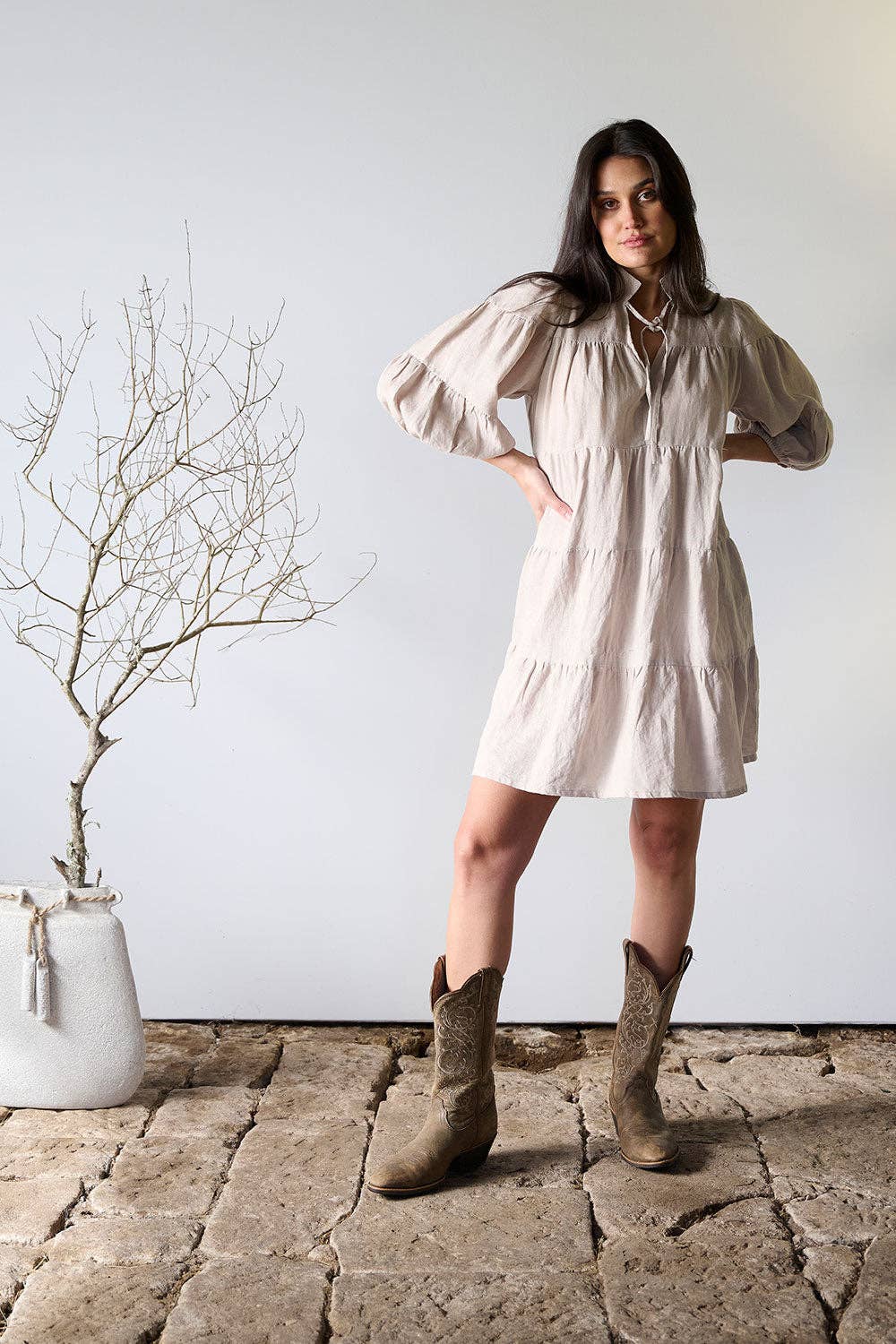 Bella Linen Dress - Natural: Natural