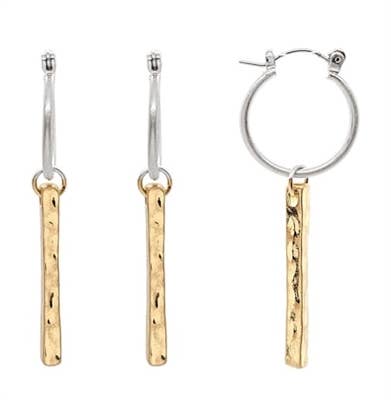 Worn Silver Hoop with Gold Bar 1.5" Earring