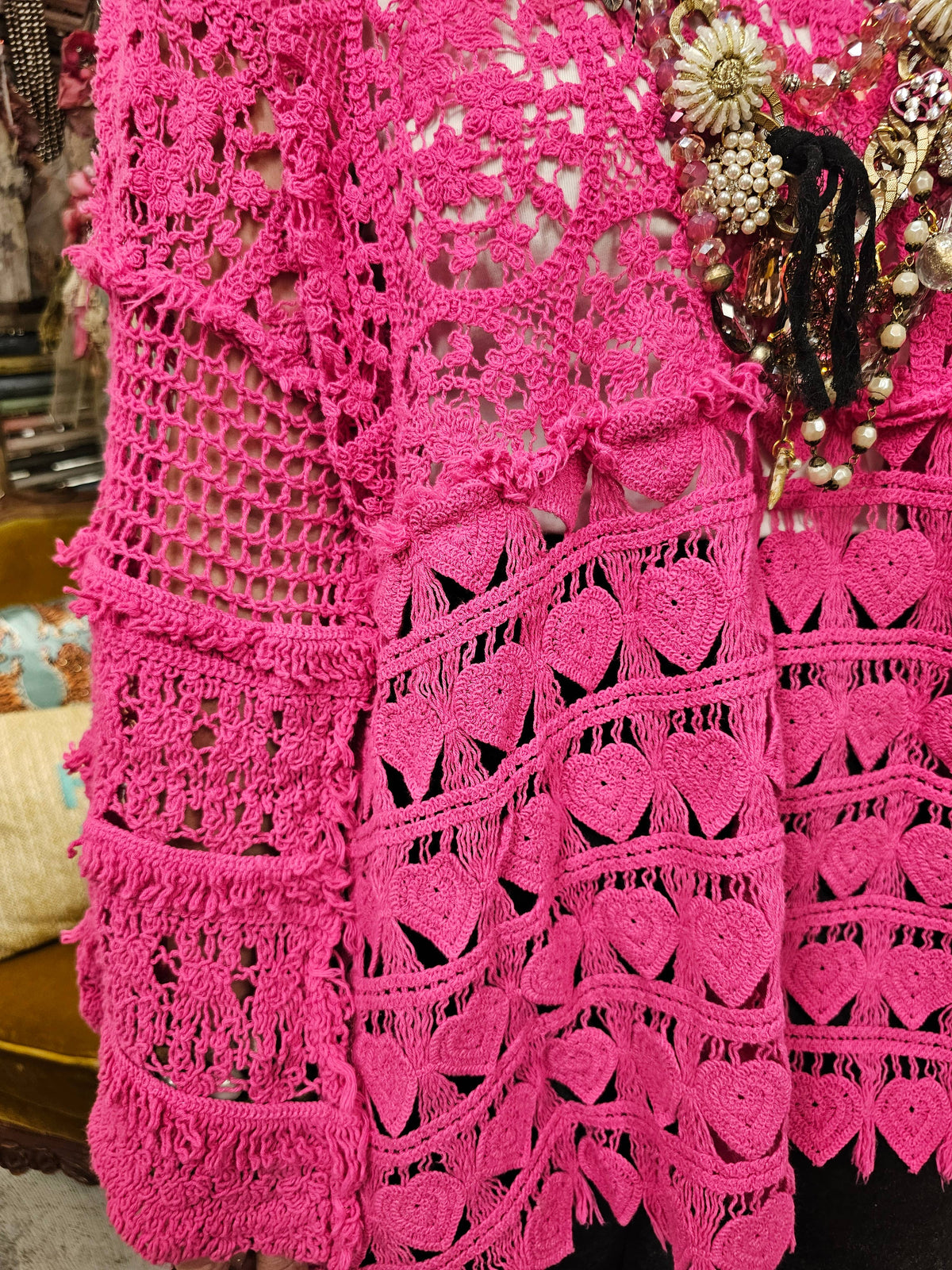 Hand Crochet Magenta Heart Shirt