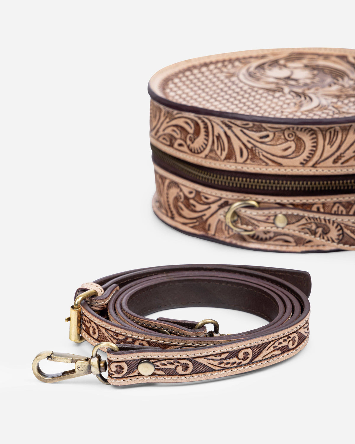 Woven Petals Hand Tooled Bag: Beige